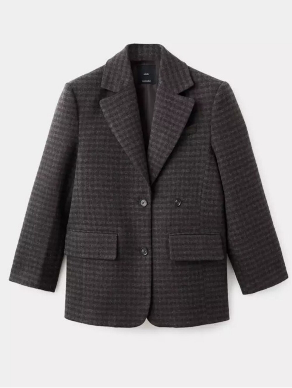 Mango Micro Houndstooth Wool Blazer Brown